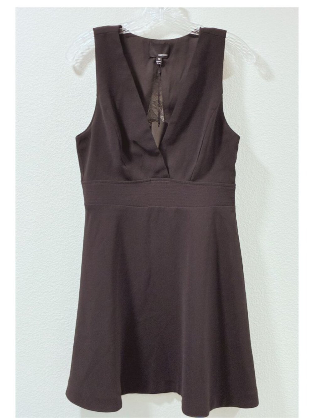 GREYLIN Black Fit & Flare Sleeveless Knit Lace Embellished Mini Dress Med. NWT